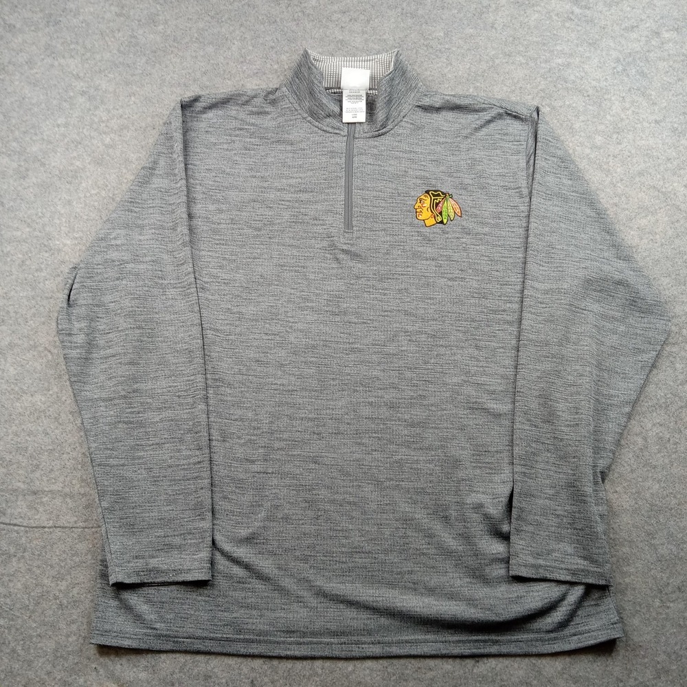 Chicago Blackhawks Pullover Mens Large Gray NHL Hockey Quarter Zip Long Sleeve‎